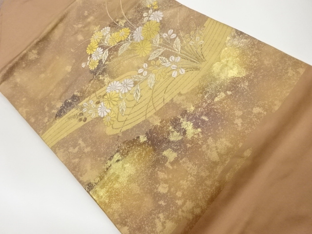 JAPANESE KIMONO / VINTAGE NAGOYA OBI / WOVEN FLOWER & KIKU WITH STREAM